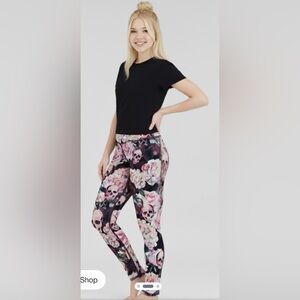 Evolution and Creation Cropped Floral Skull Print Pants - Black and Pink